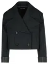 Dolce & Gabbana Cropped Double-breasted Jacket With Wide Lapels In Black