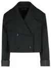 Dolce & Gabbana Cropped Double-breasted Jacket With Wide Lapels In Blue