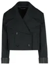 Dolce & Gabbana Cropped Double-breasted Jacket With Wide Lapels In Black