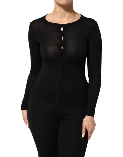 Pre-owned Dolce & Gabbana Black Virgin Wool Buttoned Cardigan Women's Sweater ()