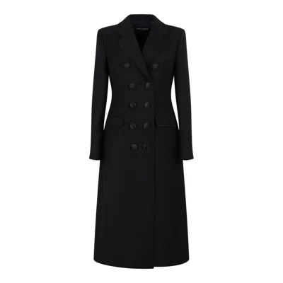 Dolce & Gabbana Black Virgin Wool Coat In Blue
