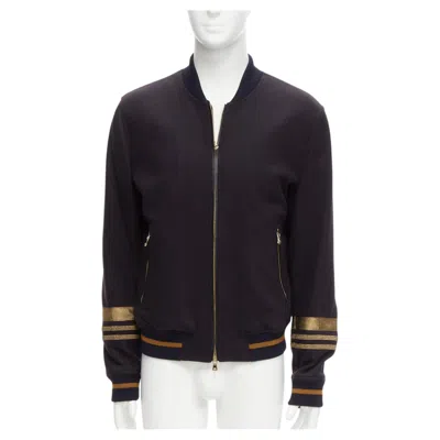 Pre-owned Dolce & Gabbana Dolce Gabbana Black Virgin Wool Gold Military Trim Cuffed Bomber Jacket It50 L