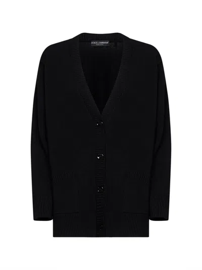 Dolce & Gabbana Black Virgin Wool Knit Cardigan With Logo Embroidery