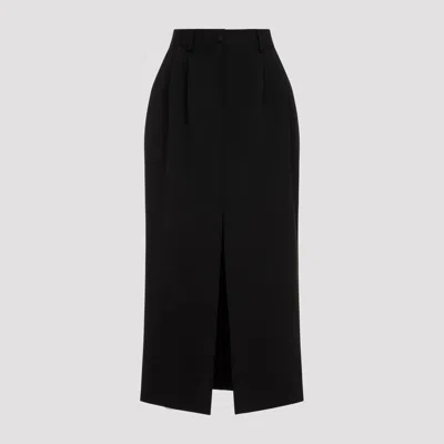 Dolce & Gabbana High-rise Double Wool Stretch Slit Midi Skirt In Black