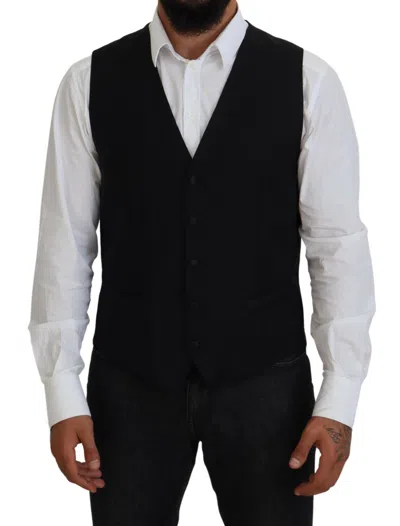 Dolce & Gabbana Black Virgin Wool Waistcoat Formal Men's Vest