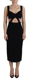 Dolce & Gabbana Black Viscose Bodycon Sheath Midi Women's Dress In Black