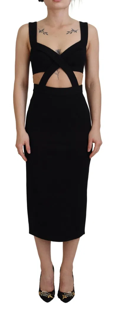 Dolce & Gabbana Black Viscose Bodycon Sheath Midi Women's Dress