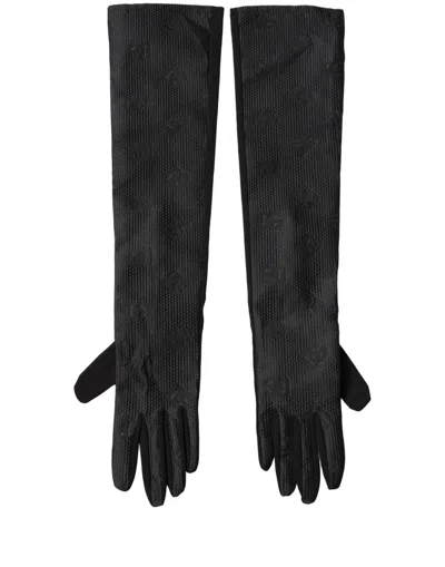 Dolce & Gabbana Black Viscose Long Elbow Length Men's Gloves