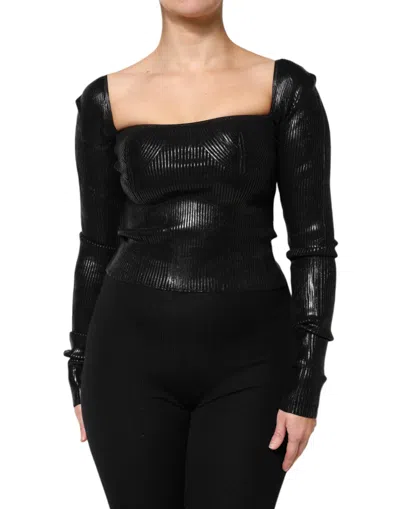 Dolce & Gabbana Ribbed Viscose With Ruched Bust Blouse In Black