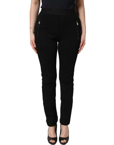 Dolce & Gabbana Black Viscose Mid Waist Skinny Trouser Pants