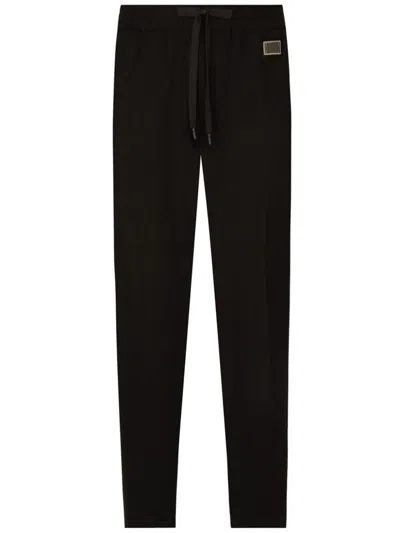 Dolce & Gabbana Logo-tag Drawstring-waist Trousers In Black