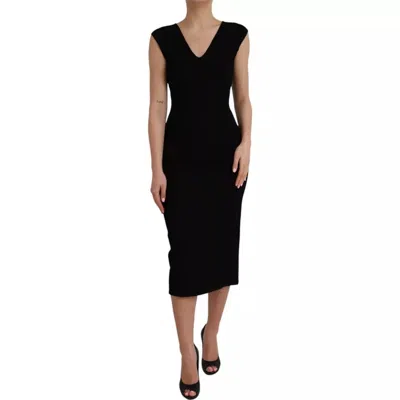 Pre-owned Dolce & Gabbana Black Viscose Sleeveless Bodycon Midi Women's Dress ()