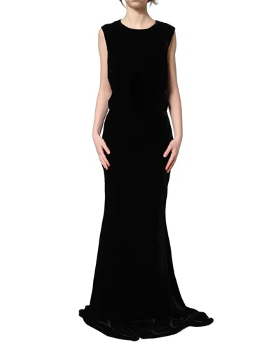 Pre-owned Dolce & Gabbana Black Viscose Velvet Floor Length Gown Women's Dress ()