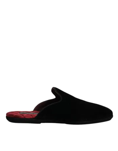 Pre-owned Dolce & Gabbana Black Viscose Velvet Slides Flat Slipper Men's Shoes ()