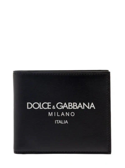 Dolce & Gabbana Black Wallet With Contrsting Print In Smooth Leather