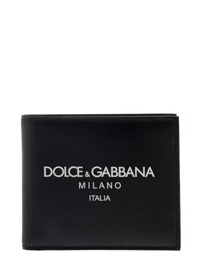 Dolce & Gabbana Dolce&gabbana Black Leather Bi Fold Wallet With Logo In Blue