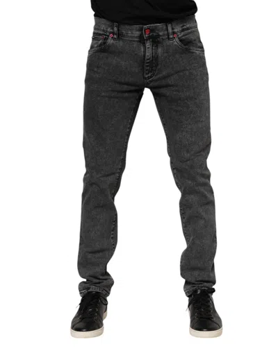 Pre-owned Dolce & Gabbana Black Washed Cotton Logo Plaque Denim Men's Jeans ()
