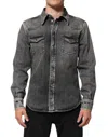 Dolce & Gabbana Black Washed Cotton Snap Long Sleeve Casual Shirt In Gray