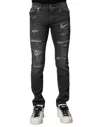 Dolce & Gabbana Black Washed Tattered Slim Fit Denim Jeans In Black