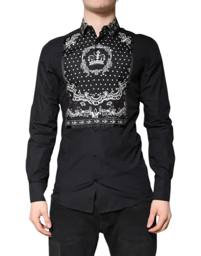 Pre-owned Dolce & Gabbana Black White Bandana Gold Formal Dress Men's Shirt ()