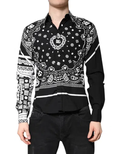 Pre-owned Dolce & Gabbana Black White Bandana Martini Casual Men's Shirt ()