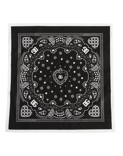 Dolce & Gabbana Black White Bandana Square Men Foulard Scarf
