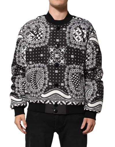 Dolce & Gabbana Black White Bandanaprint Men Bomber  Men's Jacket In Multi
