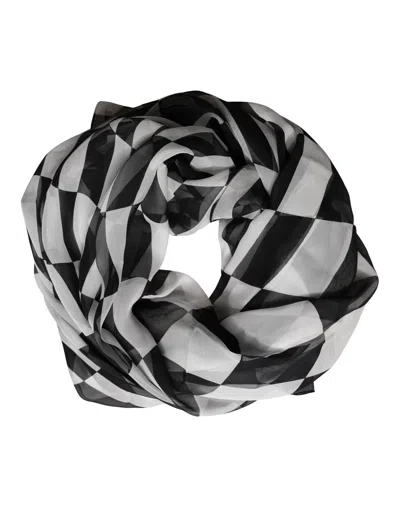Dolce & Gabbana Black White Check Silk Wrap Foulard 133cm X 132cm Scarf
