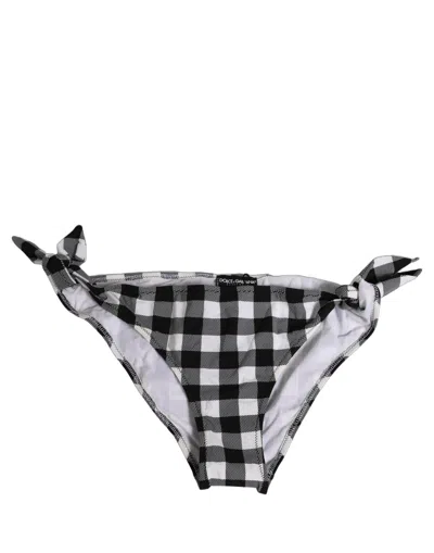 Dolce & Gabbana Black White Checkered Beachwear Bikini Women's Bottom In Black And White