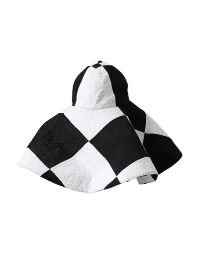 DOLCE & GABBANA BLACK WHITE CHECKERED WIDE BRIM FLOPPY HAT