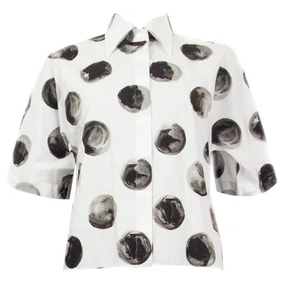 Pre-owned Dolce & Gabbana Black White Cotton Dot Short Sleeve Button Up Shirt 40 S