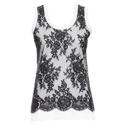 Pre-owned Dolce & Gabbana Dolce Gabbana Black White Cotton Lace Overlay Tank Top It40 S