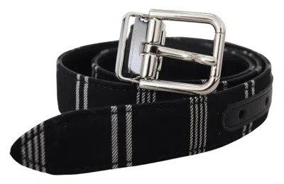 Dolce & Gabbana Black White Cotton Metal Silver Buckle Women's Belt In Multi