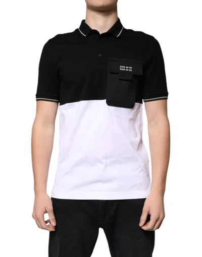 Dolce & Gabbana Black White Cotton Short Sleeves Polo T-shirt In Black And White