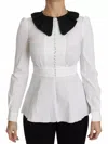 Dolce & Gabbana White Collared Long Sleeve Blouse Cotton Top