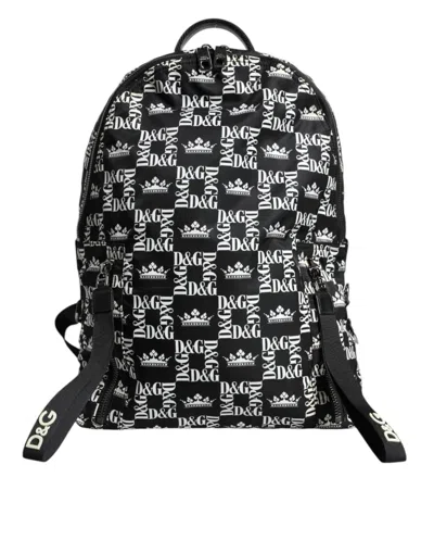 Dolce & Gabbana Black White Dg Crown Logo Nylon Backpack Bag