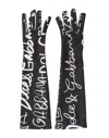 Dolce & Gabbana Black White Dg Logo Elbow Length Mitten Gloves In Black