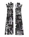 Dolce & Gabbana Black White Dg Logo Elbow Length Mitten Gloves In Black