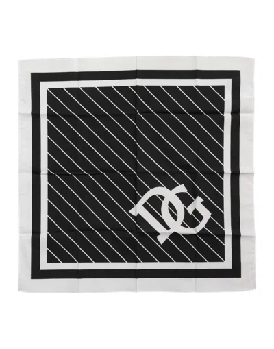 Dolce & Gabbana Black White Dg Logo Square Men Foulard Men's Scarf In Multi