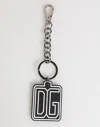 Dolce & Gabbana Black White Dg Rubber Logo Silver Men Keychain Keyring In Black