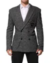 Dolce & Gabbana Black White Double Breasted Men Suit Blazer In Gray