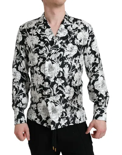 DOLCE & GABBANA BLACK WHITE FLORAL BUTTON DOWN CASUAL SHIRT