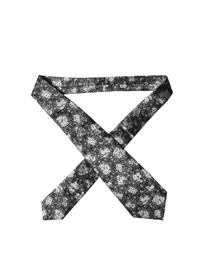 Dolce & Gabbana Black White Floral Silk Adjustable Women Necktie Tie In Gray