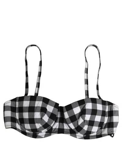 Dolce & Gabbana Black White Gingham Check Beachwear Bikini Women's Top In Multi