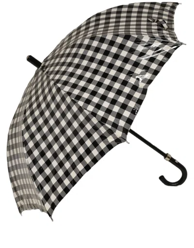 Dolce & Gabbana Black White Gingham Check Cotton Long Handle Umbrella In Multi