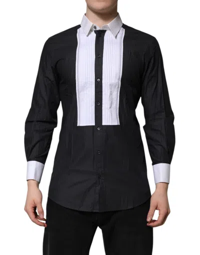 Pre-owned Dolce & Gabbana Black White Gold Long Sleeves Formal Men's Shirt () In Multi
