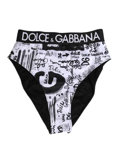 Dolce & Gabbana Black White Graphic Logo High Brief Women's Underwear In Multi