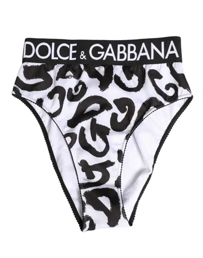 Dolce & Gabbana Black White Graphic Logo High Brief Women's Underwear In Multi