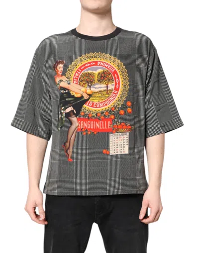 Dolce & Gabbana Black White Graphic Print Short Sleeve T-shirt In Gray