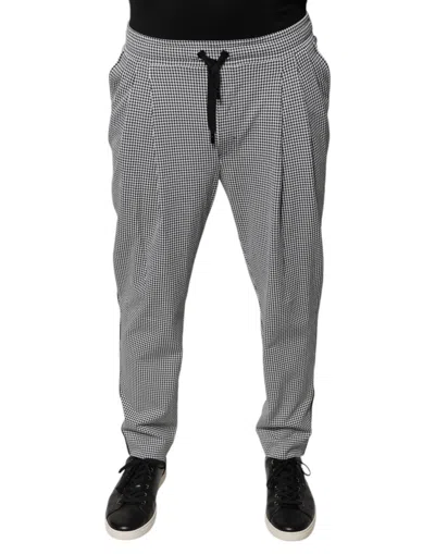 Dolce & Gabbana Black White Houndstooth Skinny Dress Men's Pants